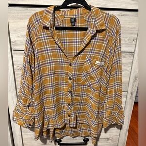 BDG Nordstrom Mustard Yellow Plaid Flannel Button Down Oversized Small
